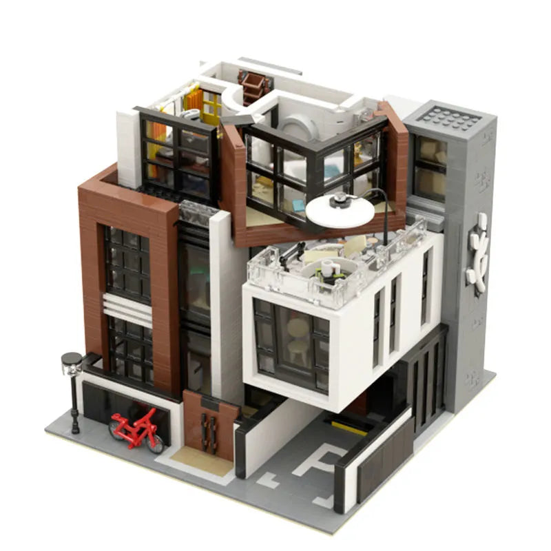 Building Blocks City Experts Street MOC Brown Modern Villa Bricks Toy 10204 - 3