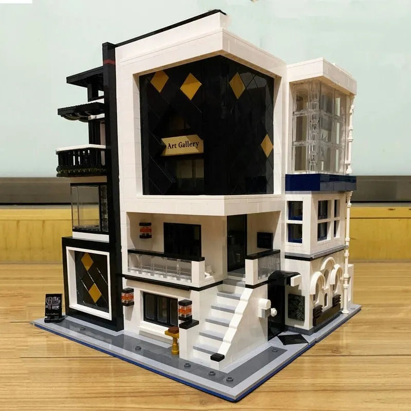 Building Blocks MOC City Street Art Gallery Showcase LED Bricks Kids Toys - 7