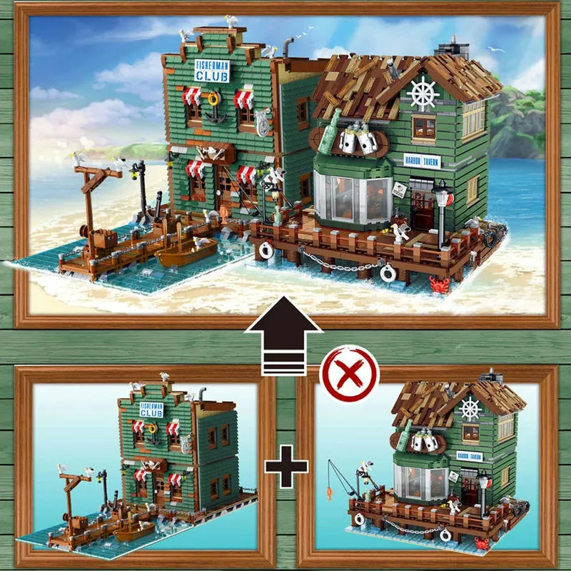 Building Blocks MOC City Street Expert Fisherman Club House Bricks Toy 30107 - 7