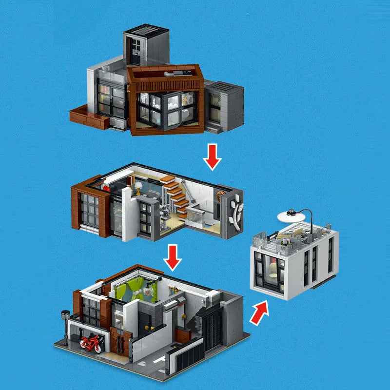Building Blocks MOC City Street Expert Modern Brown Villa Bricks Toy 10204 - 8