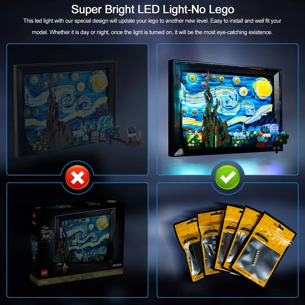 Lights Set LED Light Set For Ideas 21333 The Starry Night Vincent Van Gogh Construction Set Toys - 2