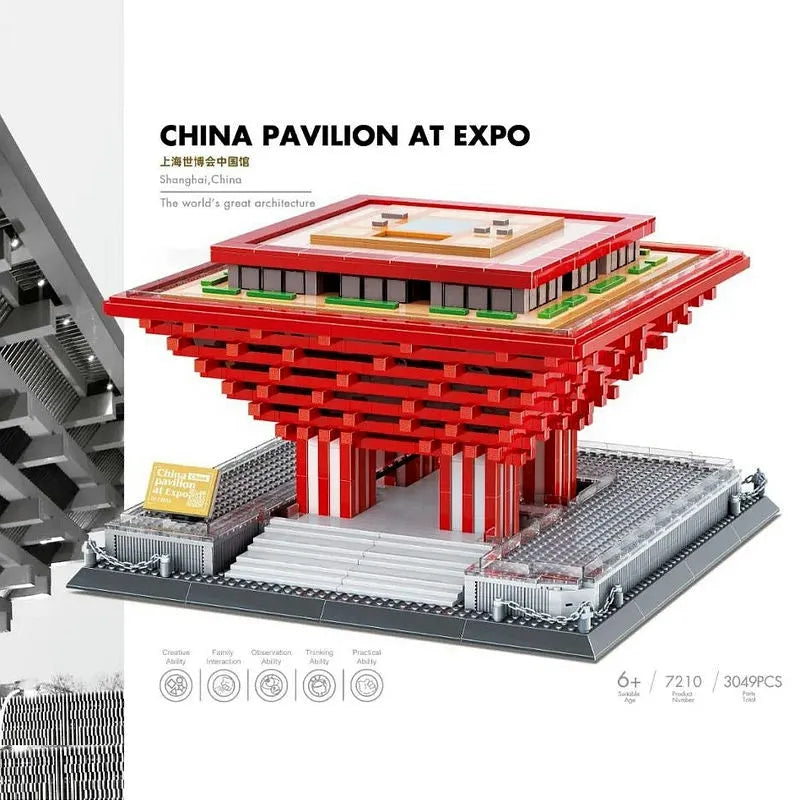Building Blocks Architecture Famous China Pavilion At Expo Bricks Toy 7210 Construction Set Toys - 5