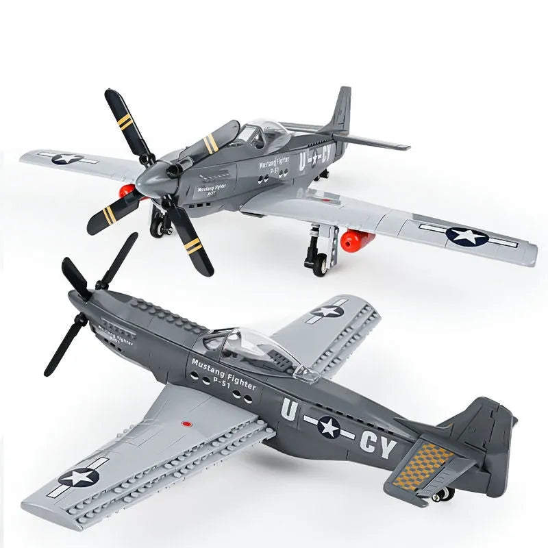 Building Blocks Military WW2 Aircraft P - 51 Mustang Fighter Bricks Toy - 1