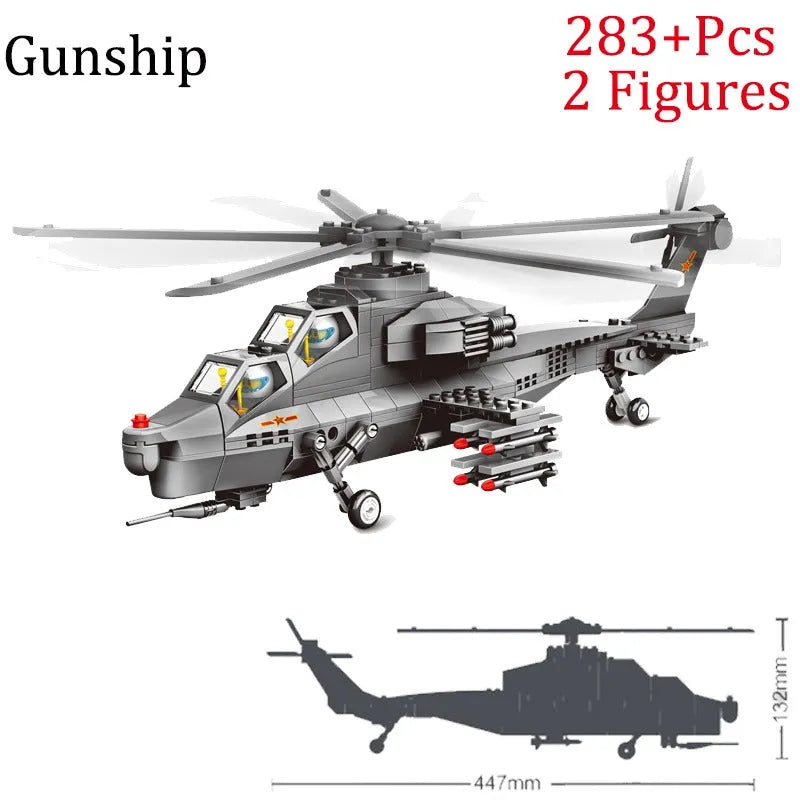 Building Blocks Military WZ10 Gunship Helicopter Bricks Kids Toys - 4