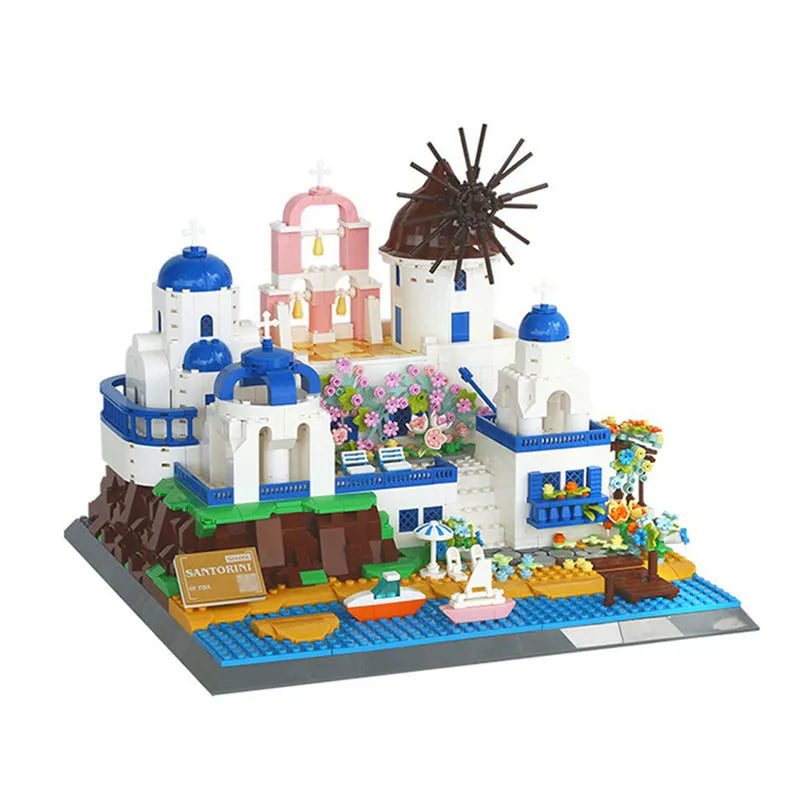 Building Blocks MOC 6230 Architecture Santorini Island Modern Villa Bricks Toys - 1