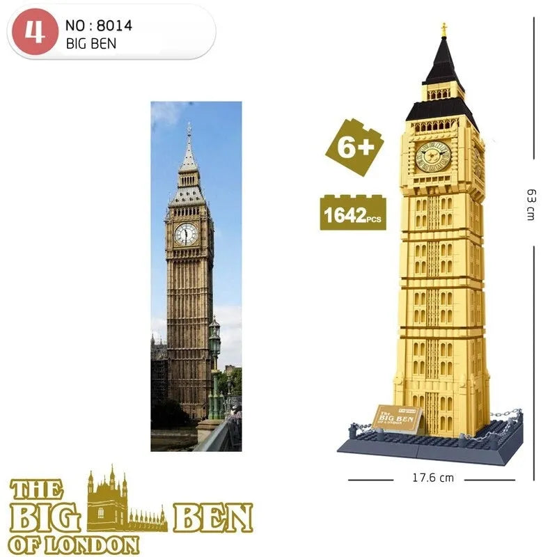 Building Blocks MOC 8014 Architecture London City Big Ben Bricks Toy - 1