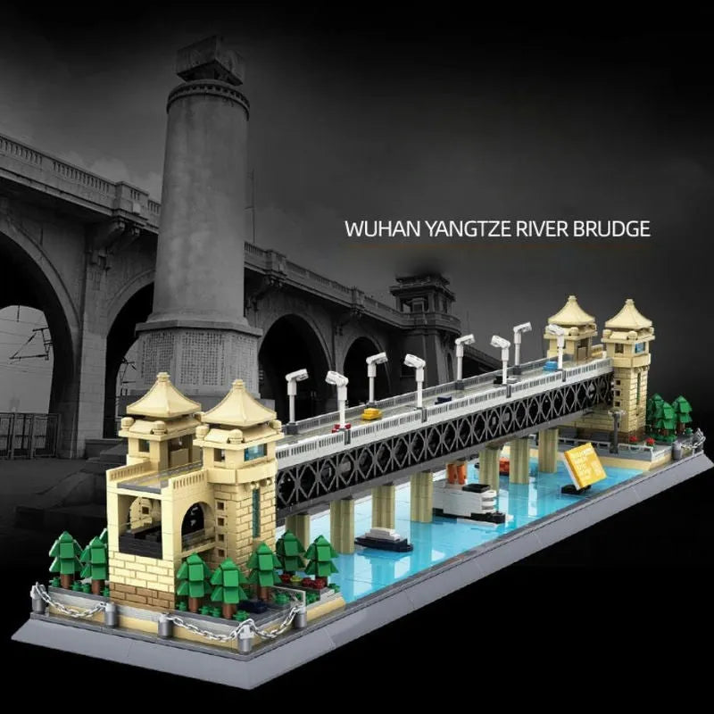 Building Blocks MOC Architecture China Wuhan River Bridge Bricks Toy - 2