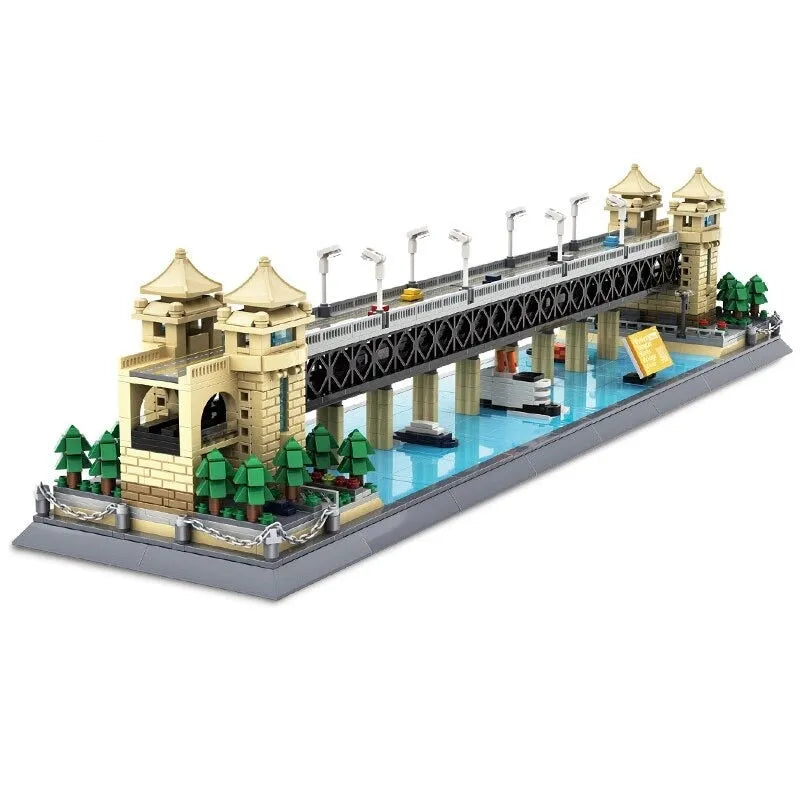 Building Blocks MOC Architecture China Wuhan River Bridge Bricks Toy - 1