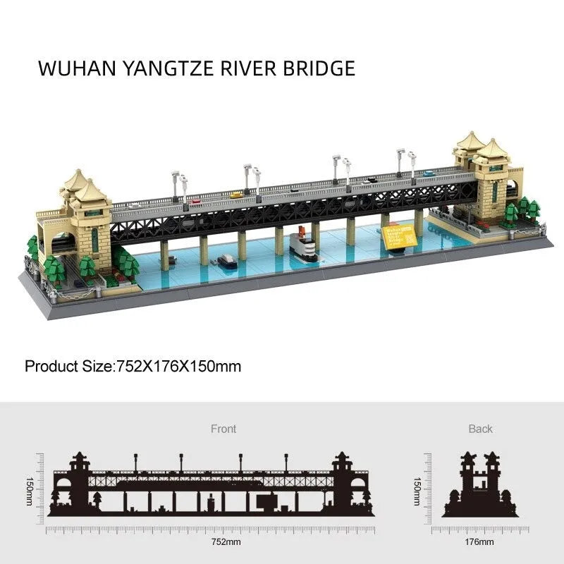 Building Blocks MOC Architecture China Wuhan River Bridge Bricks Toy - 4