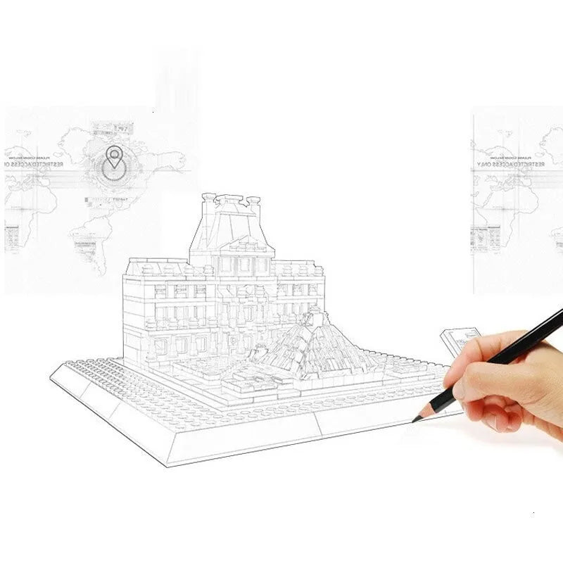 Building Blocks MOC Architecture City Paris The Louvre Bricks Kids Toys Construction Set Toys - 5