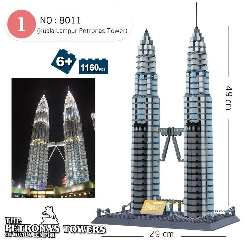 Building Blocks MOC Architecture Kuala Lumpur Petronas Tower Bricks Toys - 2