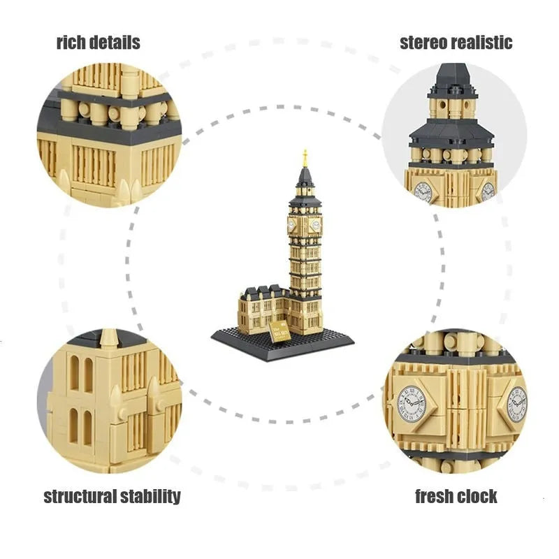 Building Blocks MOC Architecture London Big Ben Bricks Toy Construction Set Toys - 5