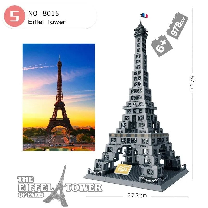 Building Blocks MOC Architecture Paris Eiffel Tower Bricks Toy - 2