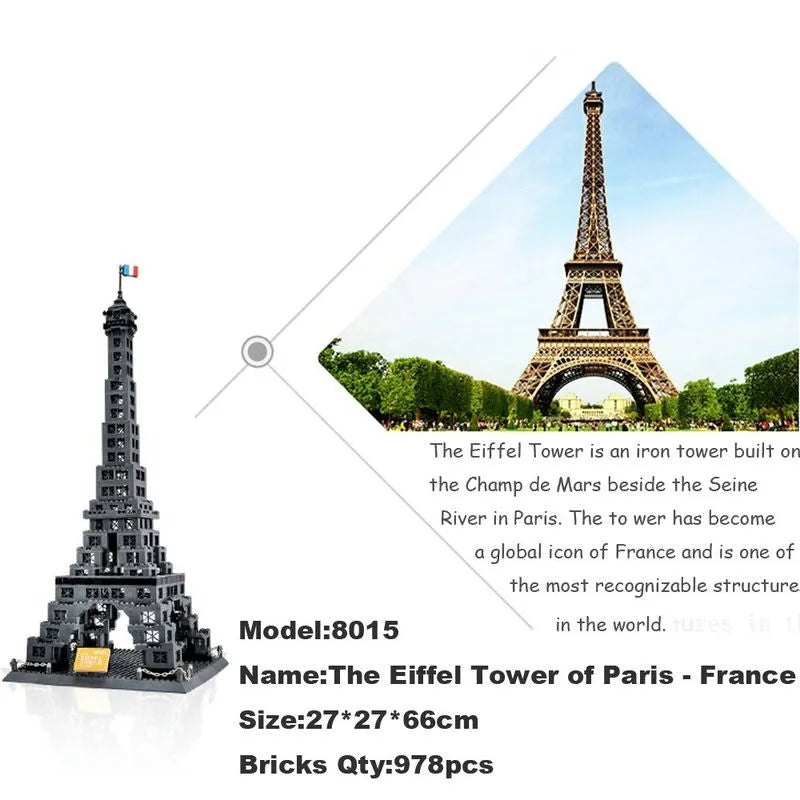 Building Blocks MOC Architecture Paris Eiffel Tower Bricks Toy - 6