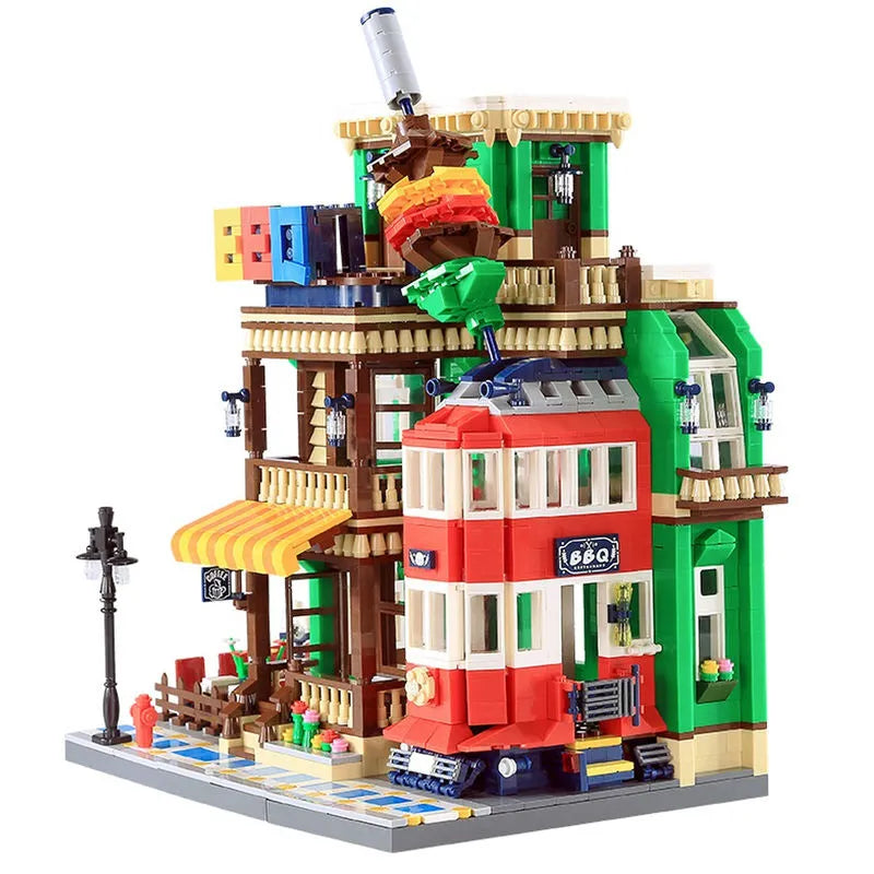 Building Blocks MOC Creator Expert City BBQ Restaurant Bricks Toys - 1