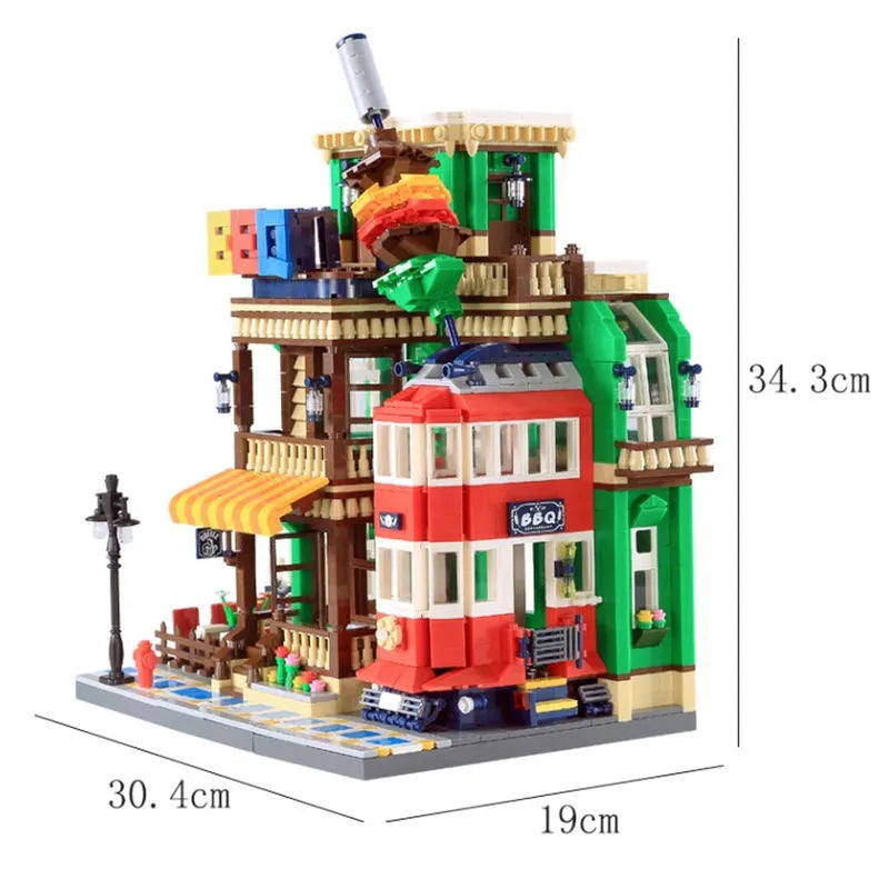 Building Blocks MOC Creator Expert City BBQ Restaurant Bricks Toys - 9