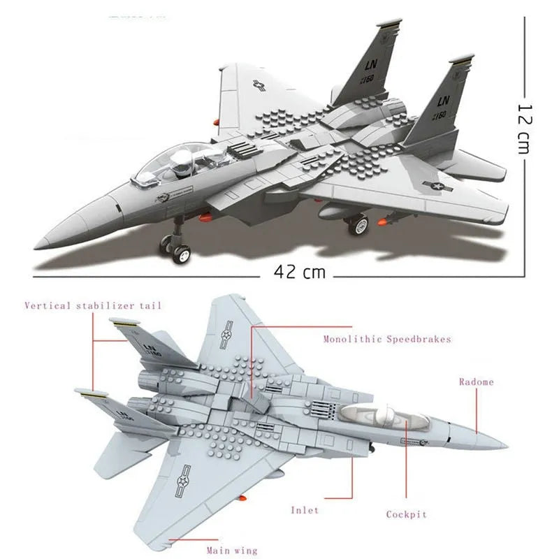 Building Blocks MOC Military F - 15 Eagle Fighter Plane Bricks Kids Toys - 2