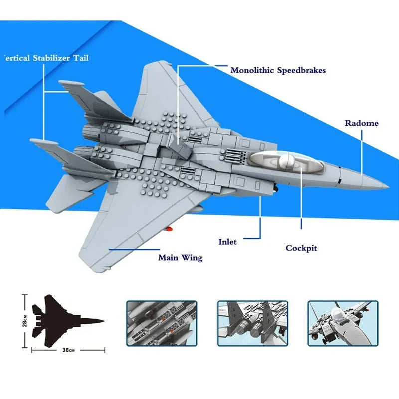Building Blocks MOC Military F - 15 Eagle Fighter Plane Bricks Kids Toys - 4