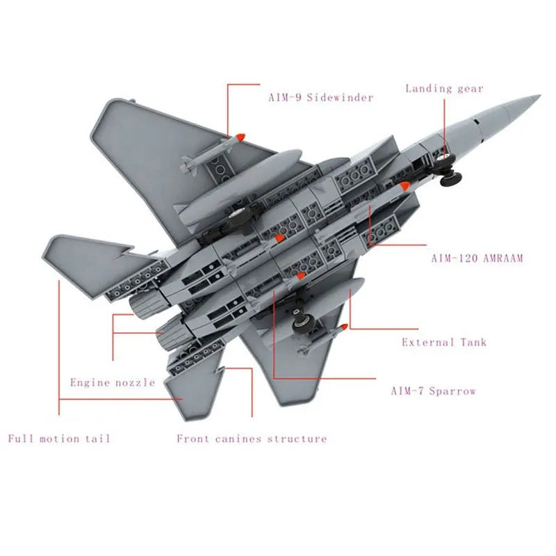 Building Blocks MOC Military F-15 Eagle Fighter Plane Bricks Kids Toys - 3