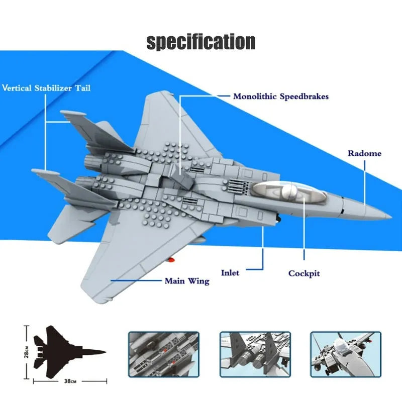 Building Blocks MOC Military F - 15 Eagle Fighter Plane Bricks Kids Toys - 7