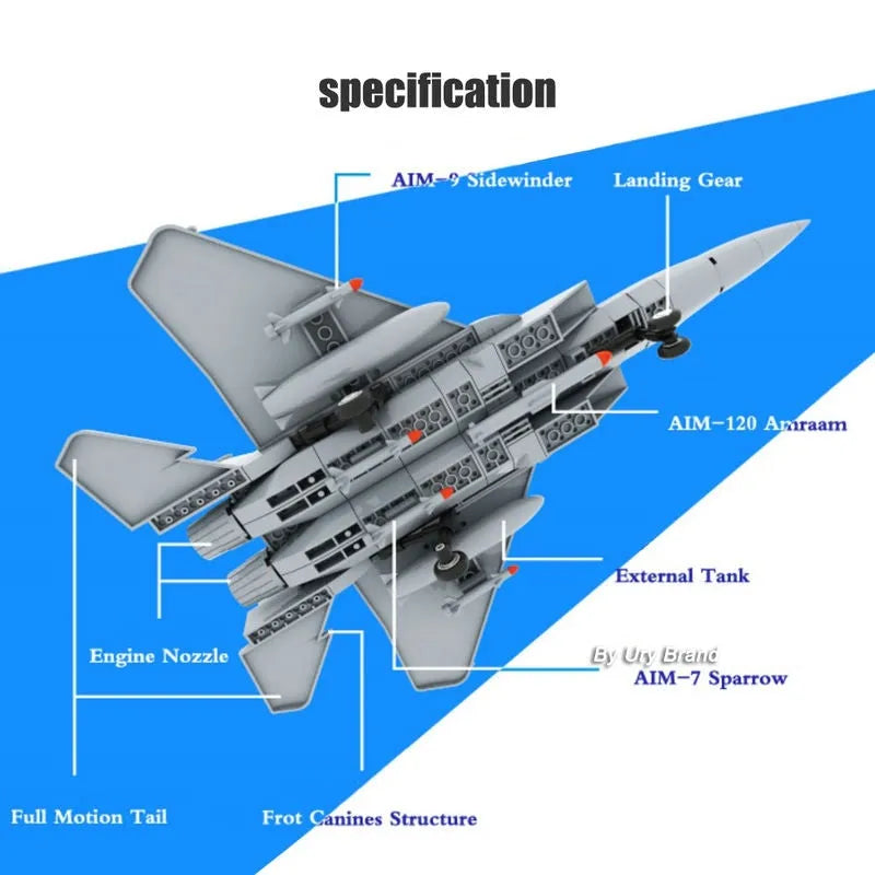 Building Blocks MOC Military F - 15 Eagle Fighter Plane Bricks Kids Toys - 6