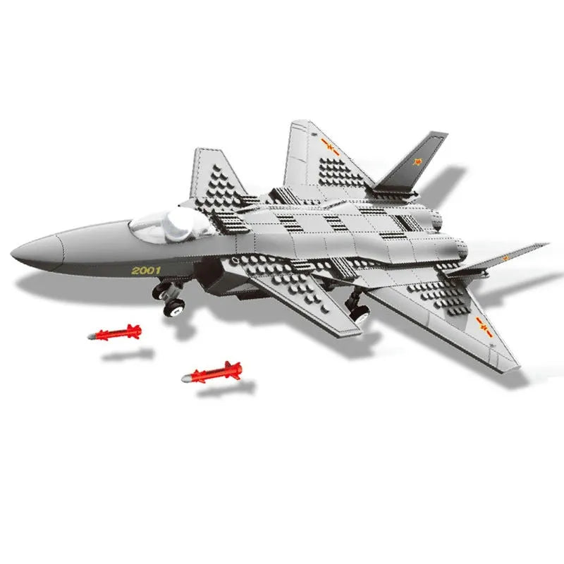 Building Blocks MOC Military J20 Stealth Fighter Plane Bricks Toys Kids - 2