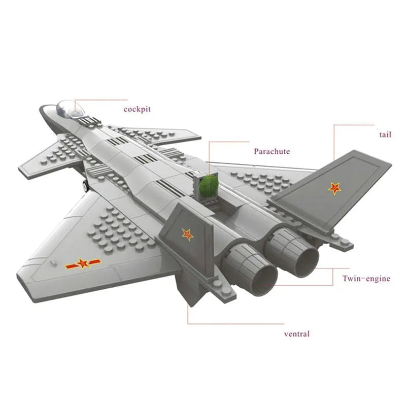 Building Blocks MOC Military J20 Stealth Fighter Plane Bricks Toys Kids - 3
