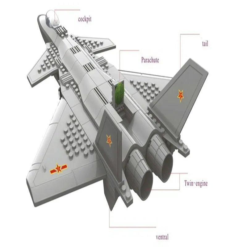 Building Blocks MOC Military J20 Stealth Fighter Plane Bricks Toys Kids - 8