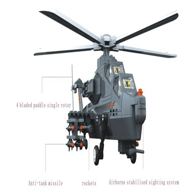 Building Blocks MOC Military WZ-10 Gunship Helicopter Bricks Kids Toys - 5