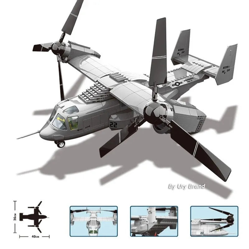 Building Blocks Tech MOC Creator Boeing V22 Bell Osprey Bricks Toys JX006 Construction Set Toys - 5