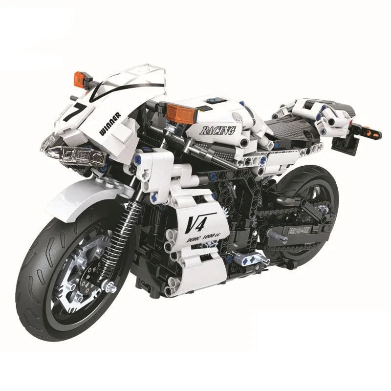 Building Blocks MOC Tech V4 Racing Motorcycle Bricks Toy 7047 - 1