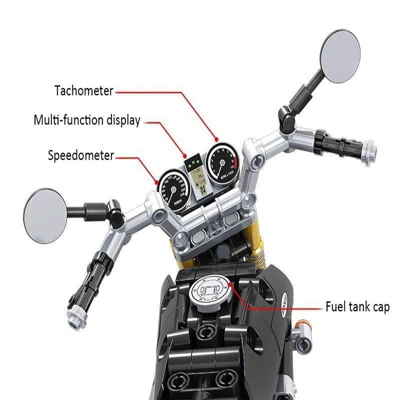 Building Blocks Tech MOC Classic Heritage Motorcycle Bricks Toy 7052 Construction Set Toys - 5