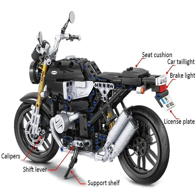 Building Blocks Tech MOC Classic Heritage Motorcycle Bricks Toy 7052 Construction Set Toys - 14