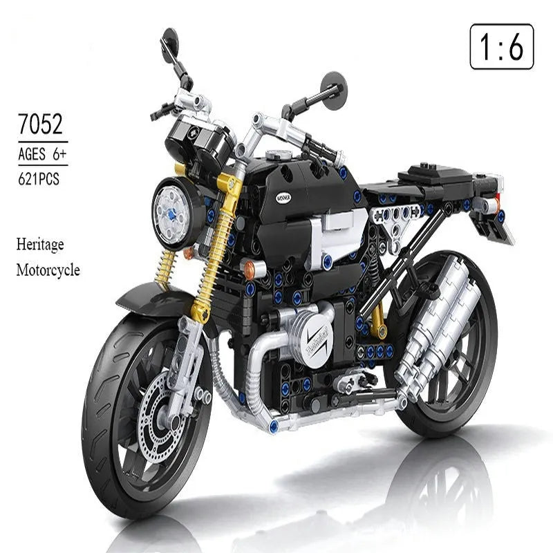 Building Blocks Tech MOC Classic Heritage Motorcycle Bricks Toy 7052 Construction Set Toys - 3