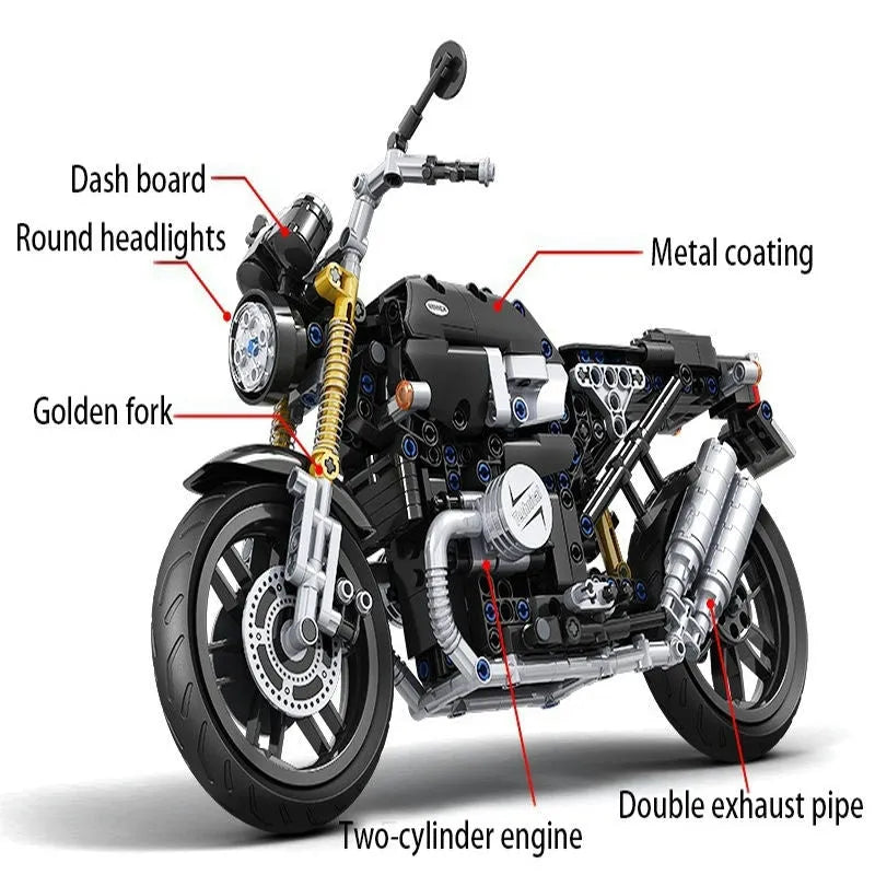 Building Blocks Tech MOC Classic Heritage Motorcycle Bricks Toy 7052 Construction Set Toys - 12