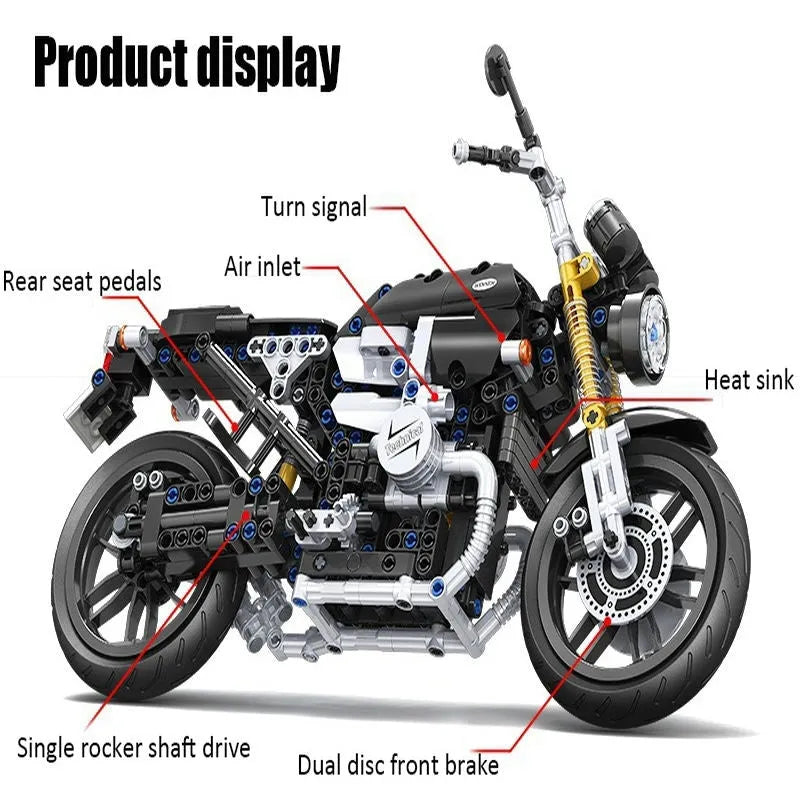 Building Blocks Tech MOC Classic Heritage Motorcycle Bricks Toy 7052 Construction Set Toys - 13