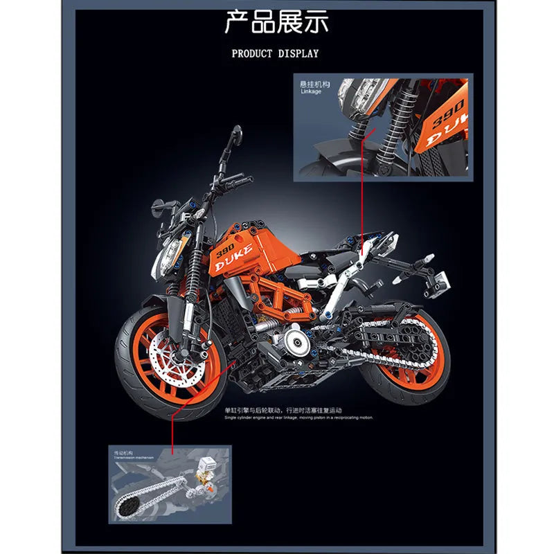 Building Blocks Tech MOC Classic KTM 390 DUKE Motorcycle Bricks Toy Construction Set Toys - 5