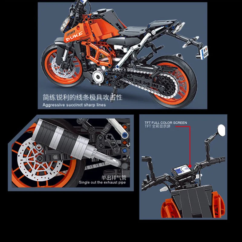 Building Blocks Tech MOC Classic KTM 390 DUKE Motorcycle Bricks Toy - 3