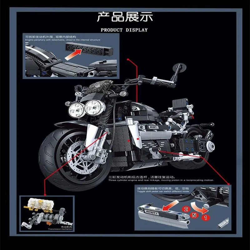 Building Blocks Tech MOC Classic Road Motorcycle Bricks Toy 8107 - 4