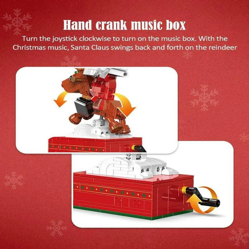 Building Blocks Christmas Reindeer Music Box Santa Claus Bricks Toy Construction Set Toys - 5