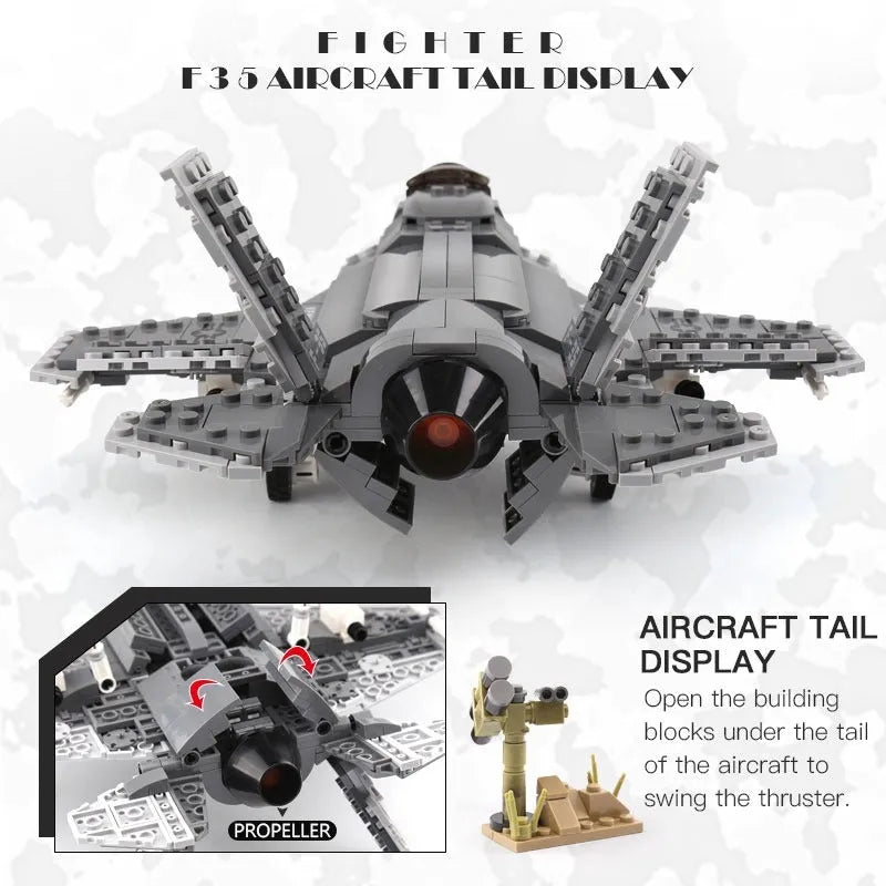 Building Blocks Military MOC Stealth Fighter Jet F - 35 Aircraft Bricks Toys - 3