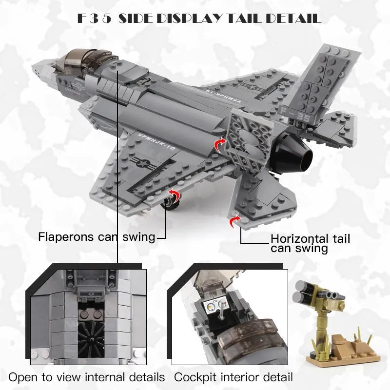 Building Blocks Military MOC Stealth Fighter Jet F - 35 Aircraft Bricks Toys - 4