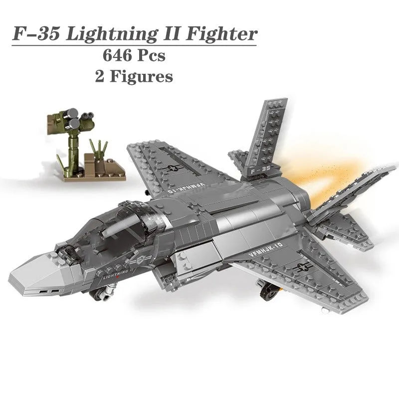 Building Blocks Military MOC Stealth Fighter Jet F - 35 Aircraft Bricks Toys - 5