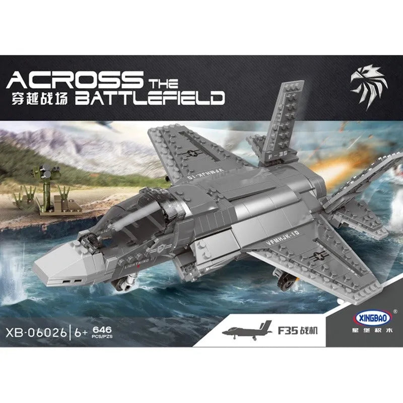 Building Blocks Military MOC Stealth Fighter Jet F - 35 Aircraft Bricks Toys - 6