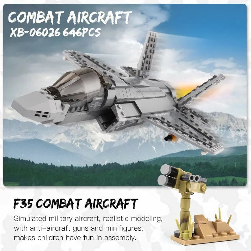 Building Blocks Military MOC Stealth Fighter Jet F - 35 Aircraft Bricks Toys - 2