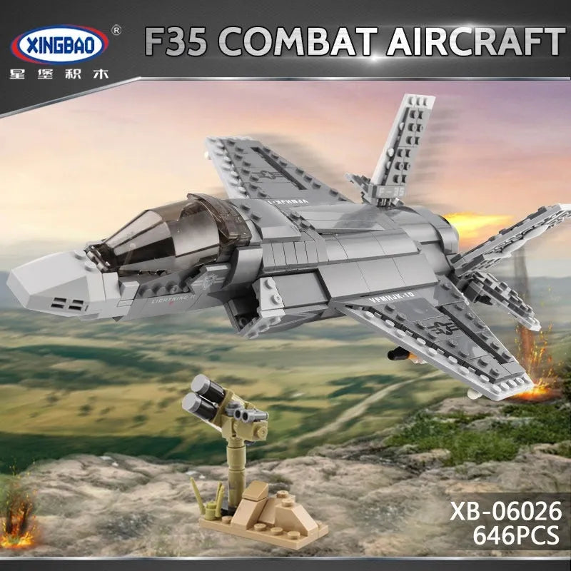 Building Blocks Military MOC Stealth Fighter Jet F - 35 Aircraft Bricks Toys - 8