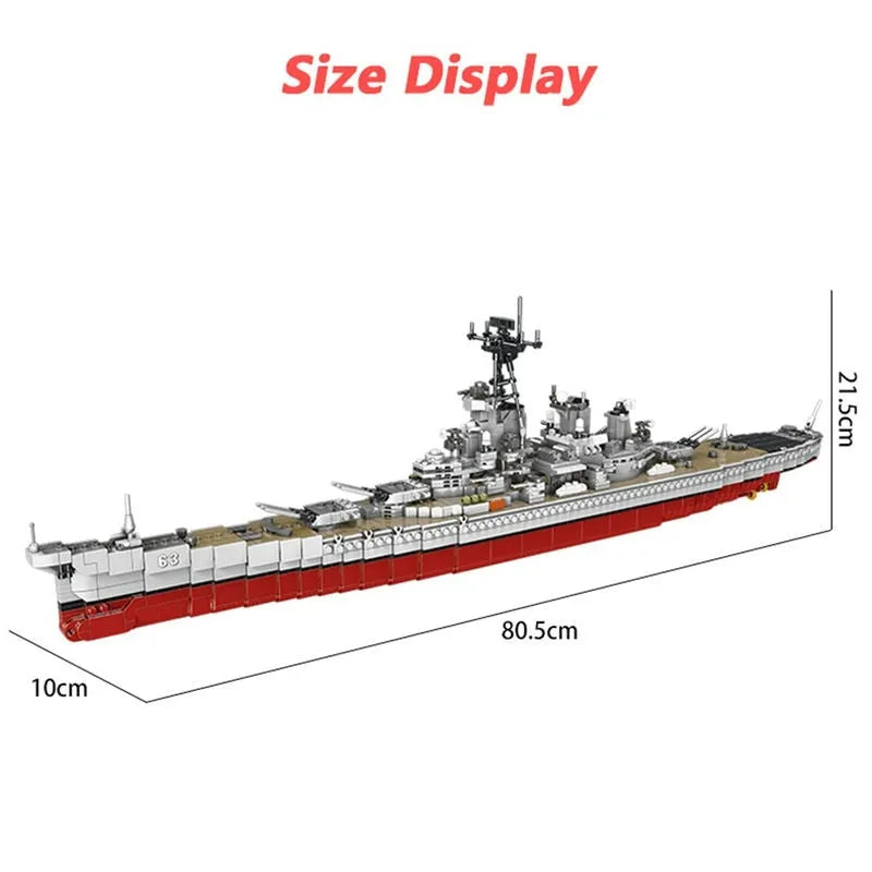 Building Blocks Military MOC USS Missouri Cruiser Warship Bricks Toy - 3