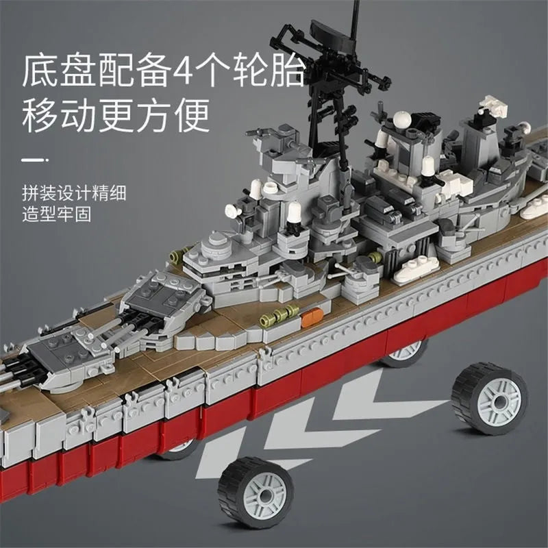 Building Blocks Military MOC USS Missouri Cruiser Warship Bricks Toy - 6