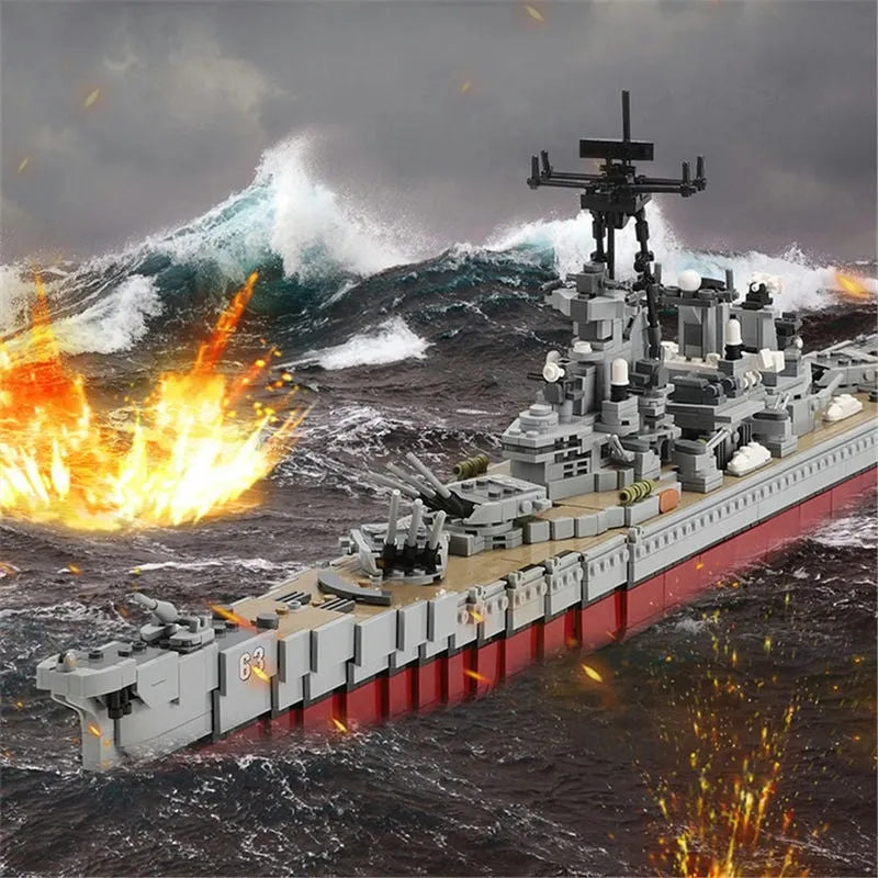 Building Blocks Military MOC USS Missouri Cruiser Warship Bricks Toy - 5