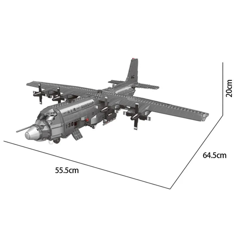 Building Blocks Military MOC WW2 AC-130 Gunboat Aircraft Bricks Kids Toys - 4